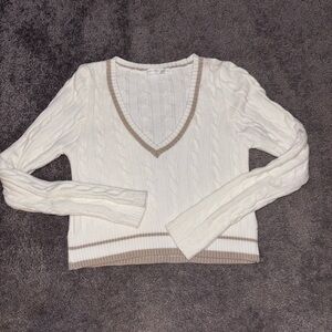 Altar'd State V-Neck Sweater - Cream and Tan